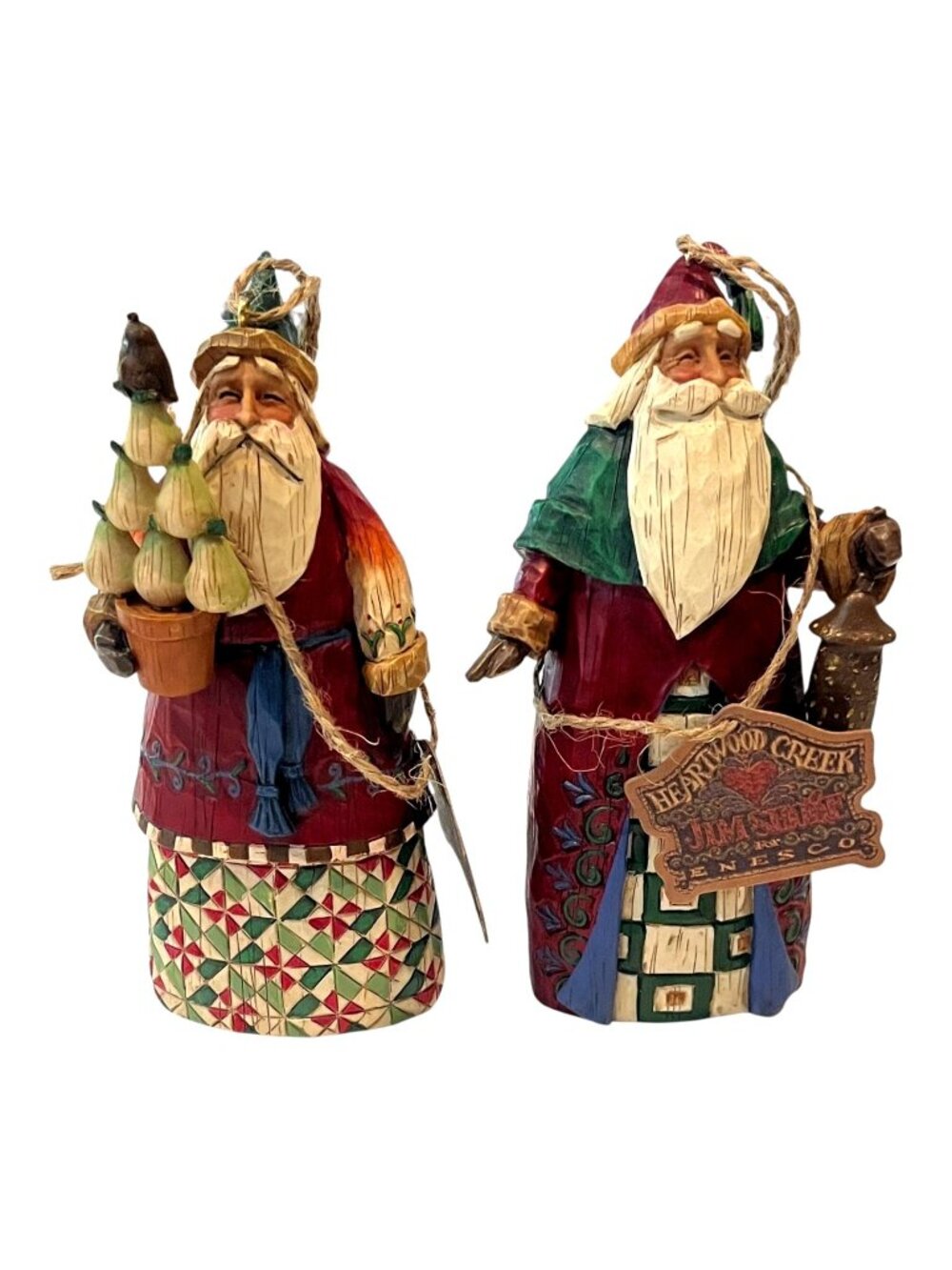 Lot of 2 Vintage 2002 Jim Shore Heartwood Creek Santa Ornaments Figurine Enesco